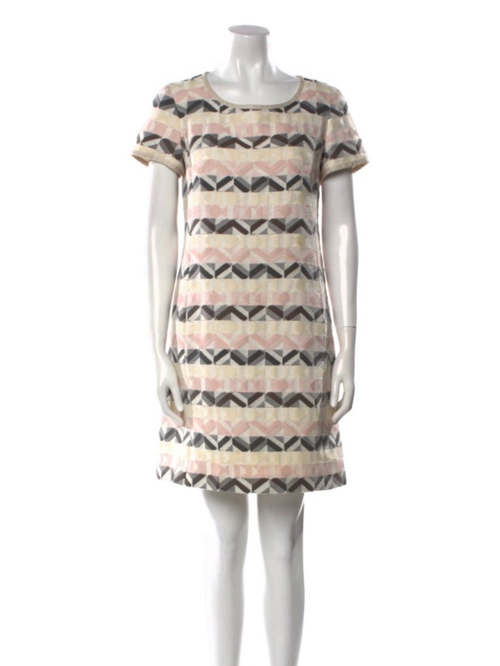 Weekend Max Mara Textured Short Sleeve Shift Dress – Neutral Geo Print